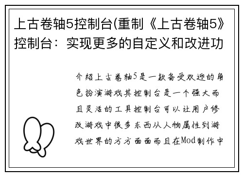上古卷轴5控制台(重制《上古卷轴5》控制台：实现更多的自定义和改进功能)